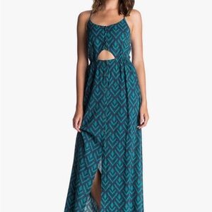 Roxy Teal & Dark Teal Geometric Cutout Maxi Dress